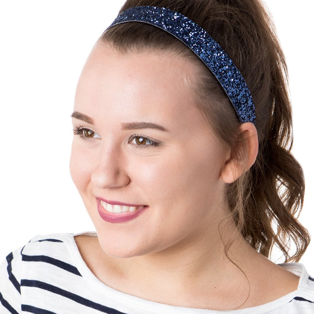 Hipsy Navy Blue Adjustable & No Slip Wide Bling Glitter Hair Non-Slip Headband
